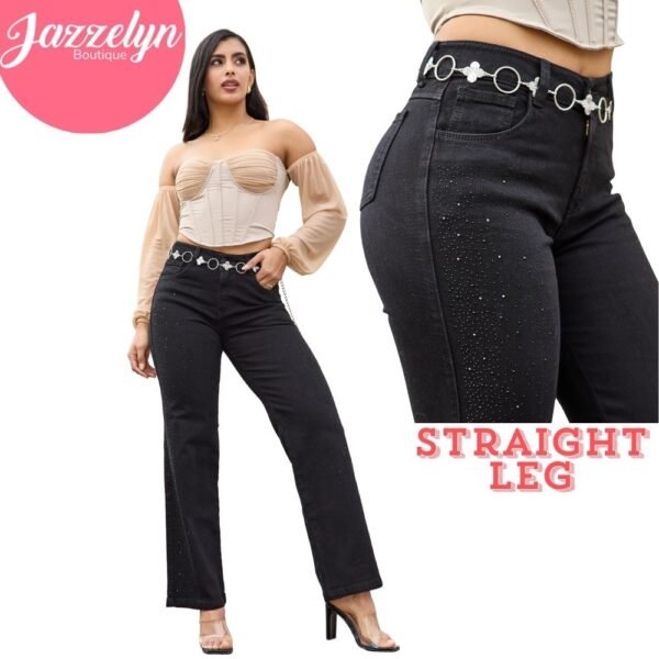 Wide leg Perla con brillos-Negro